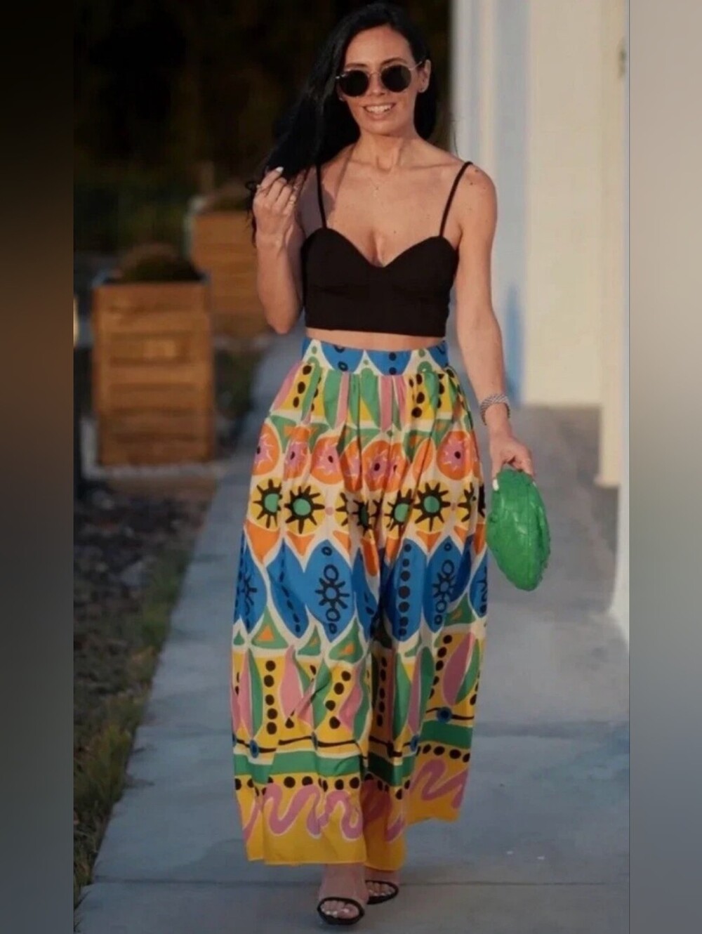 Zara High Waisted Maxi Printed Cotton Skirt